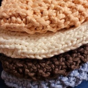 100% Cotton Hats Hand-Knit with Pompom